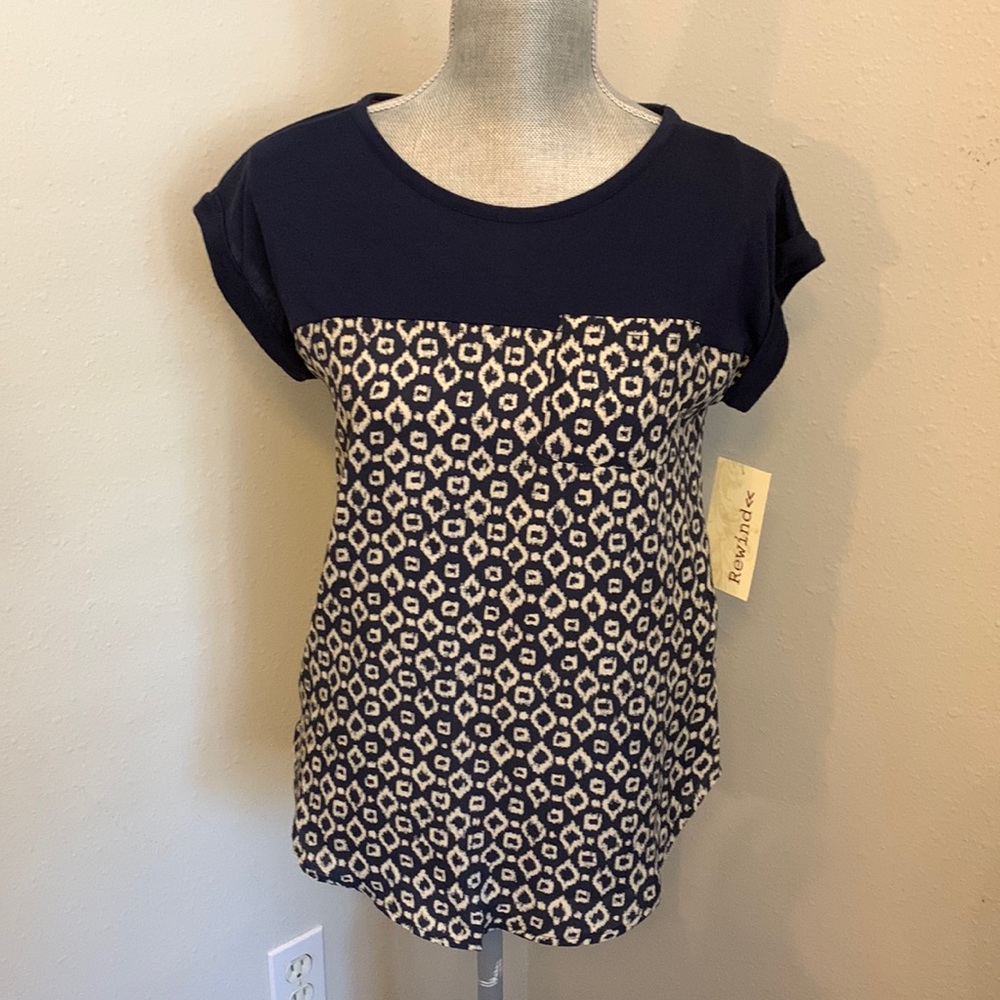 Rewind | Blue and Cream Blouse Top